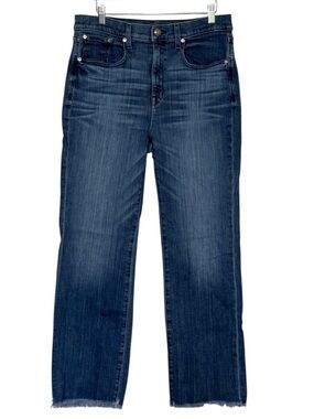 AYR Dark Blue Straight-Leg Jeans Denim 34L Bomb Pop Raw Hem High-Rise Designer